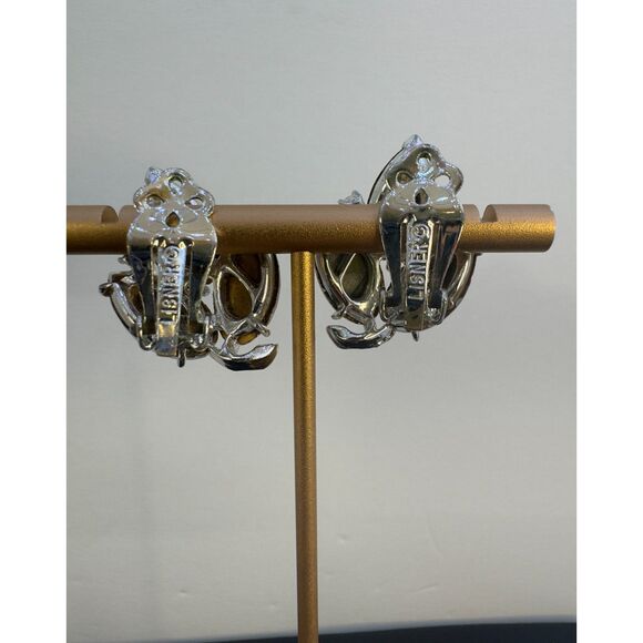 Vintage Lisner Moonglow Glass Clip on Earrings - Picture 3 of 6